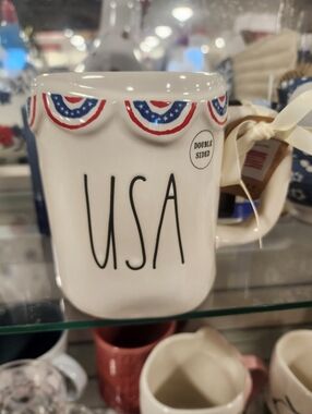 Rae Dunn USA Ceramic Mug with Patriotic Banner